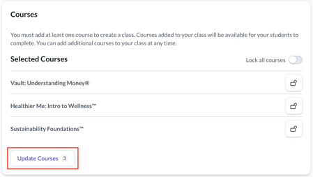 'View Class' view showing a highlighted update courses button