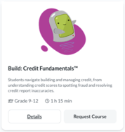 'Build: Credit Fundamentals' course card showing 'Request Course' option