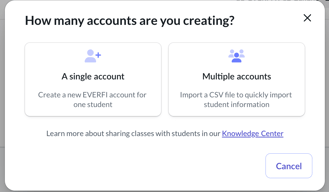 'How many accounts are you creating?' modal showing 2 options: A single account, Multiple accounts