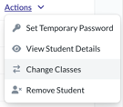 actions menu option with 'change classes' option highlighted