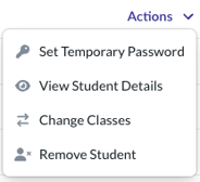 actions column expanded to show change classes option