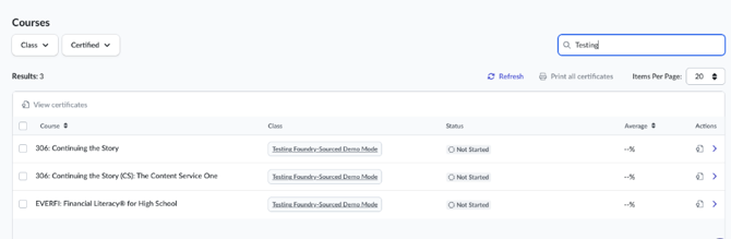 student details page with example 'testing' in the search bar to demonstrate new functionality